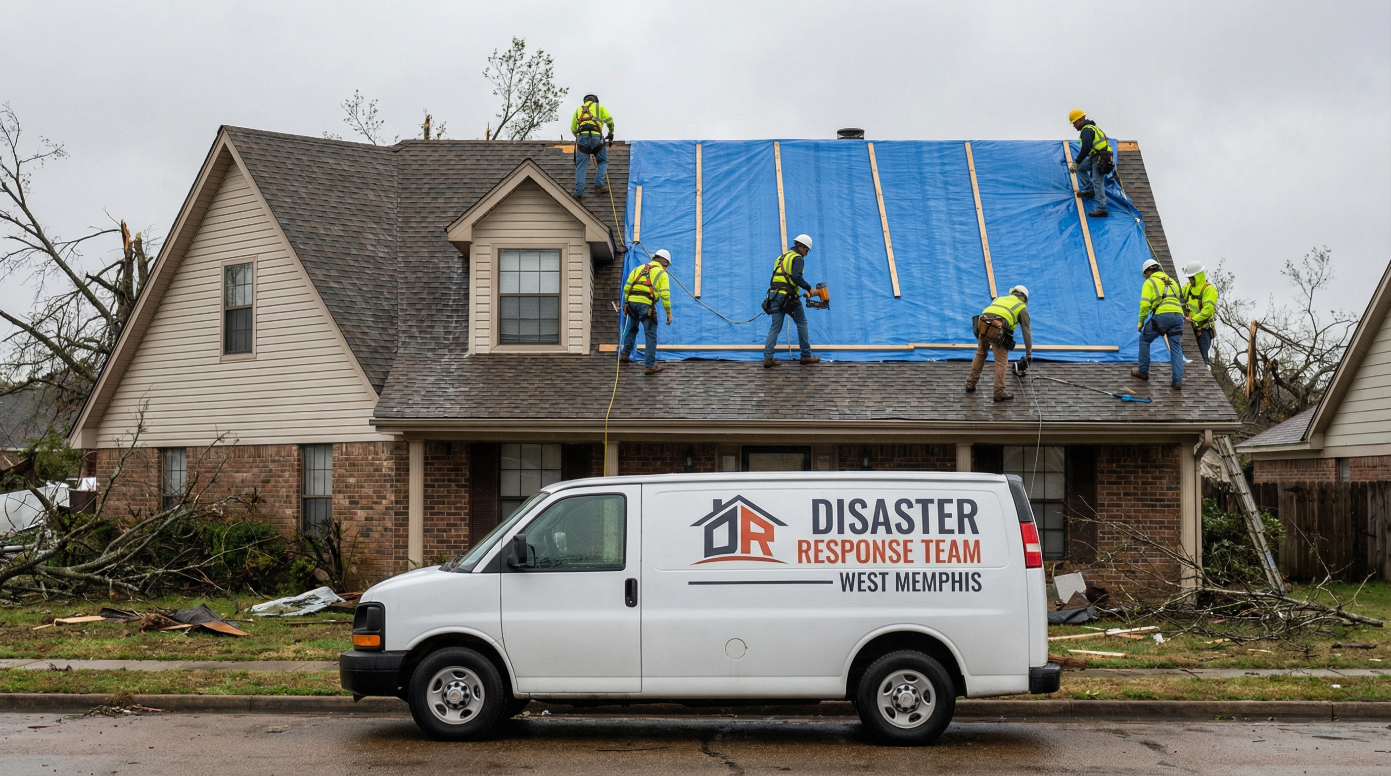 Emergency tarping crew